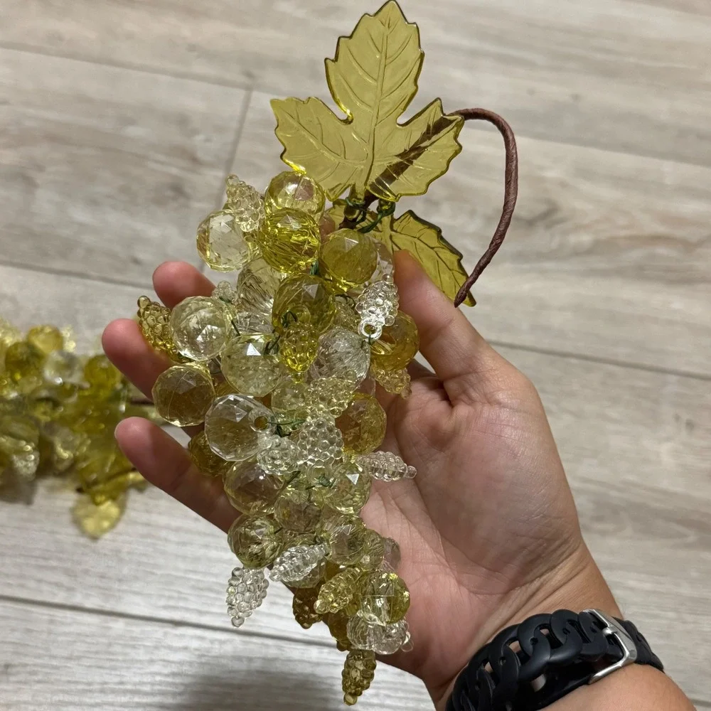Vintage Green lucite Faceted‎ Acrylic Grape Clusters MCM Decor Set of 2